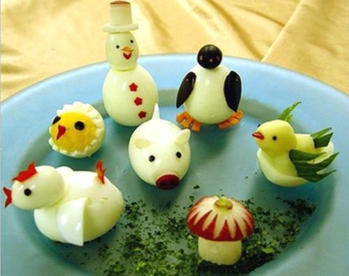Декорация от варени яйца - животни, снежен човек и гъбка